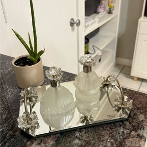 Elegant Glass Perfume Bottle Set with Silver Accents